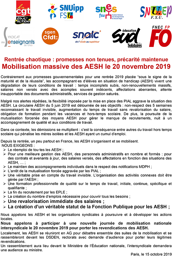 appel intersyndical 20 novembre