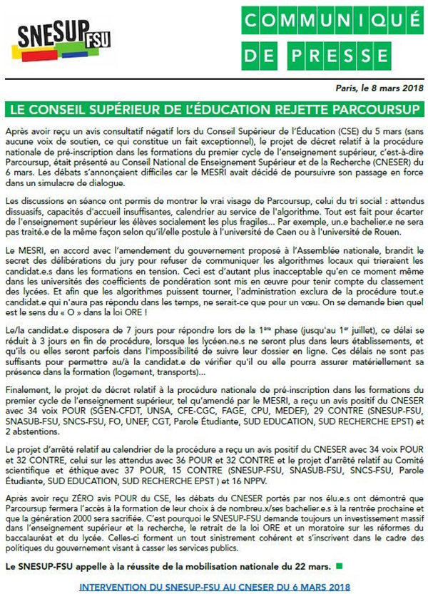 snesup parcoursup